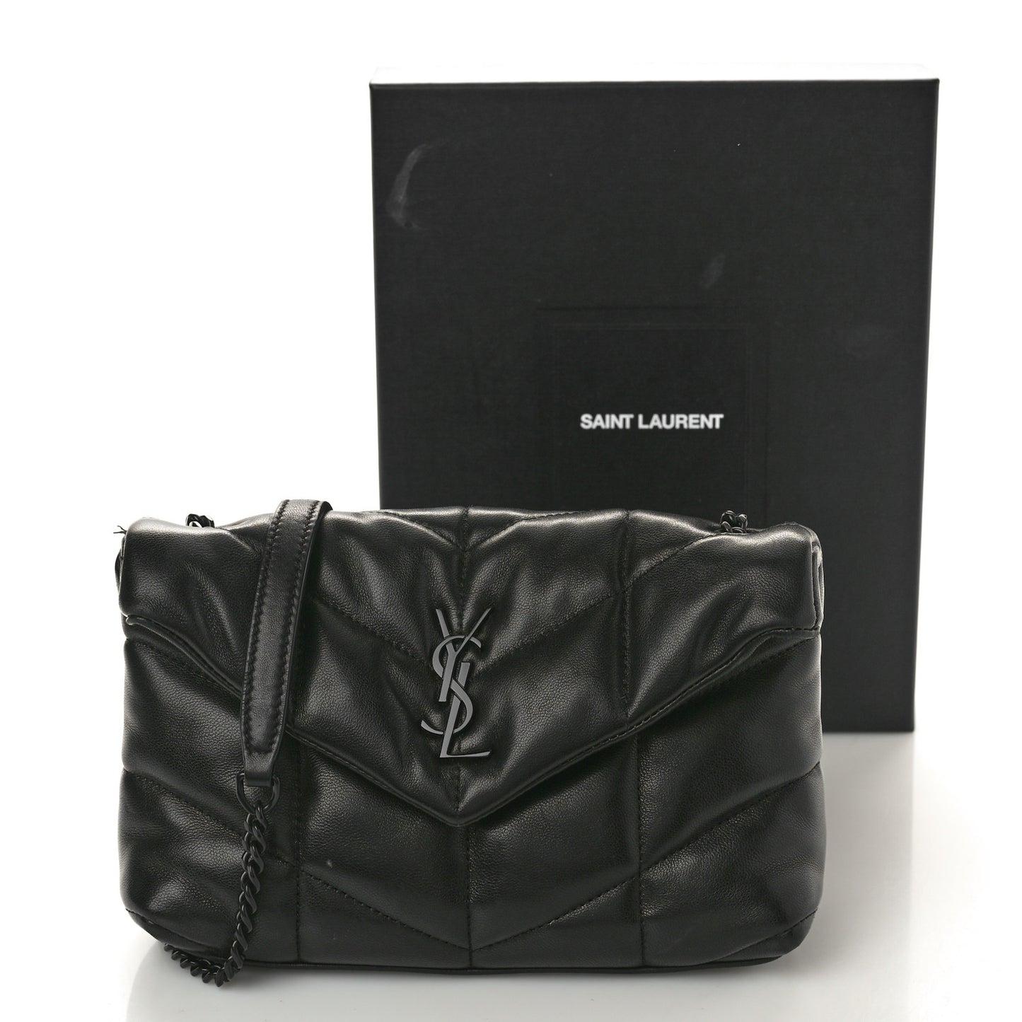 Lambskin Quilted Toy Loulou Puffer Monogram Monochrome Chain Satchel Black
