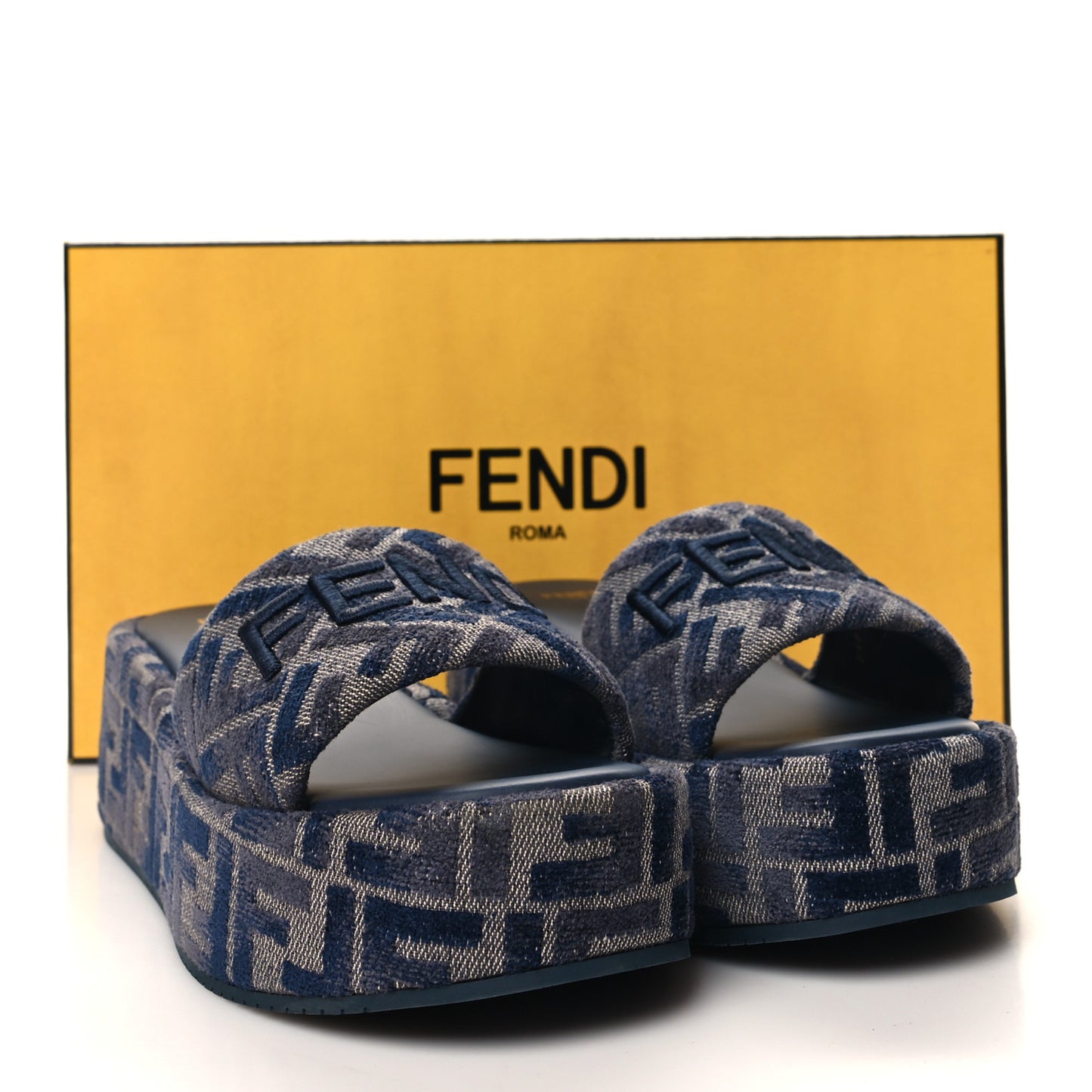 Chenille Womens FF Sunshine Flatform Slide Sandals 36.5 Blue