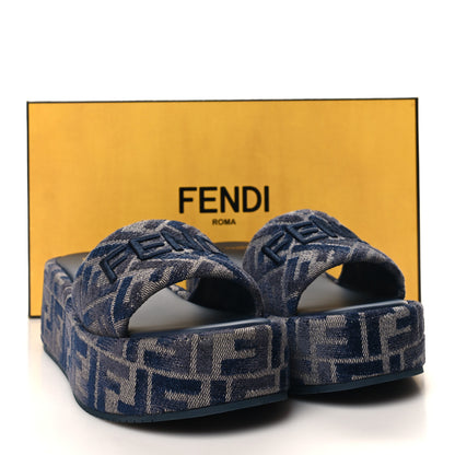 Fendi Chenille Womens FF Sunshine Flatform Slide Sandals 36.5 Blue 9 of 9