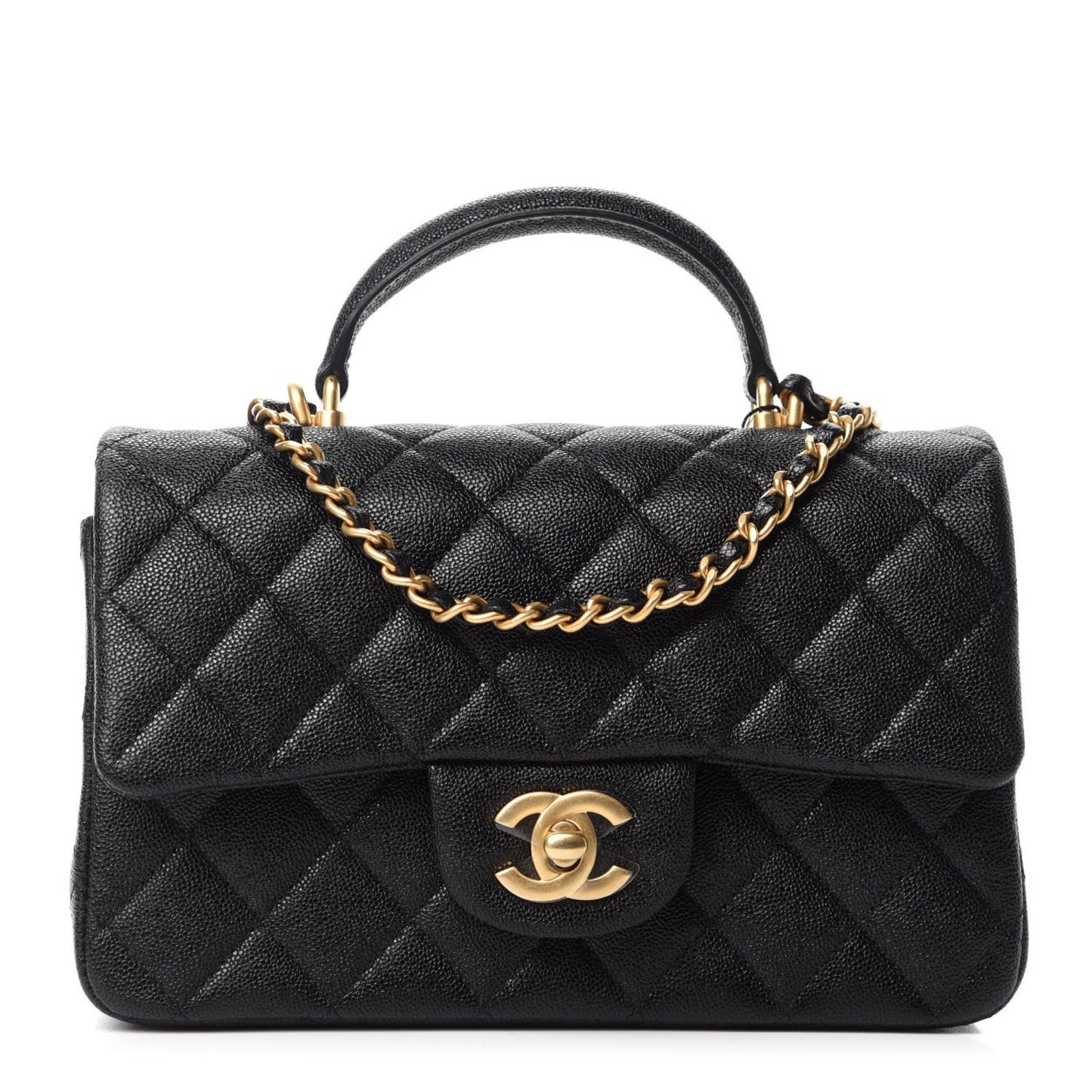 Caviar Quilted Mini Top Handle Rectangular Flap Black