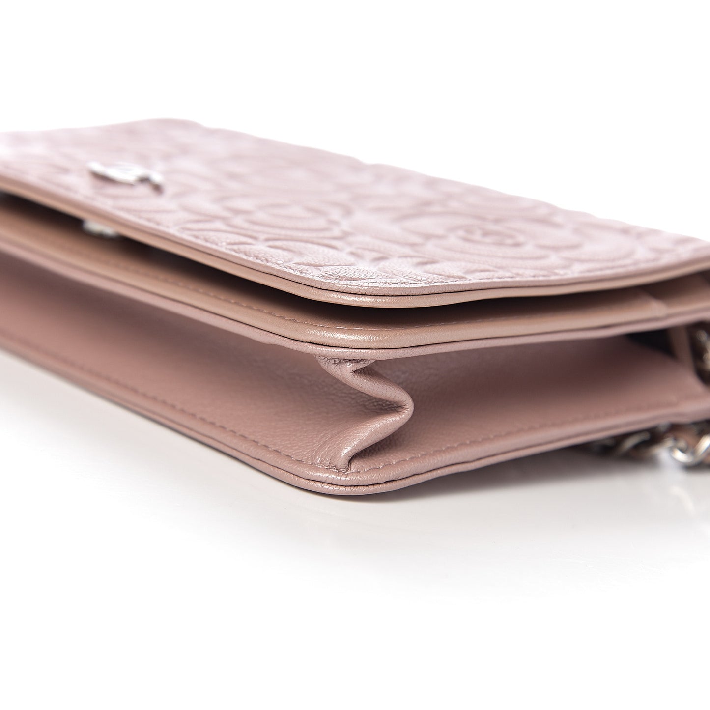 Goatskin Camellia Embossed Wallet On Chain WOC Light Pink