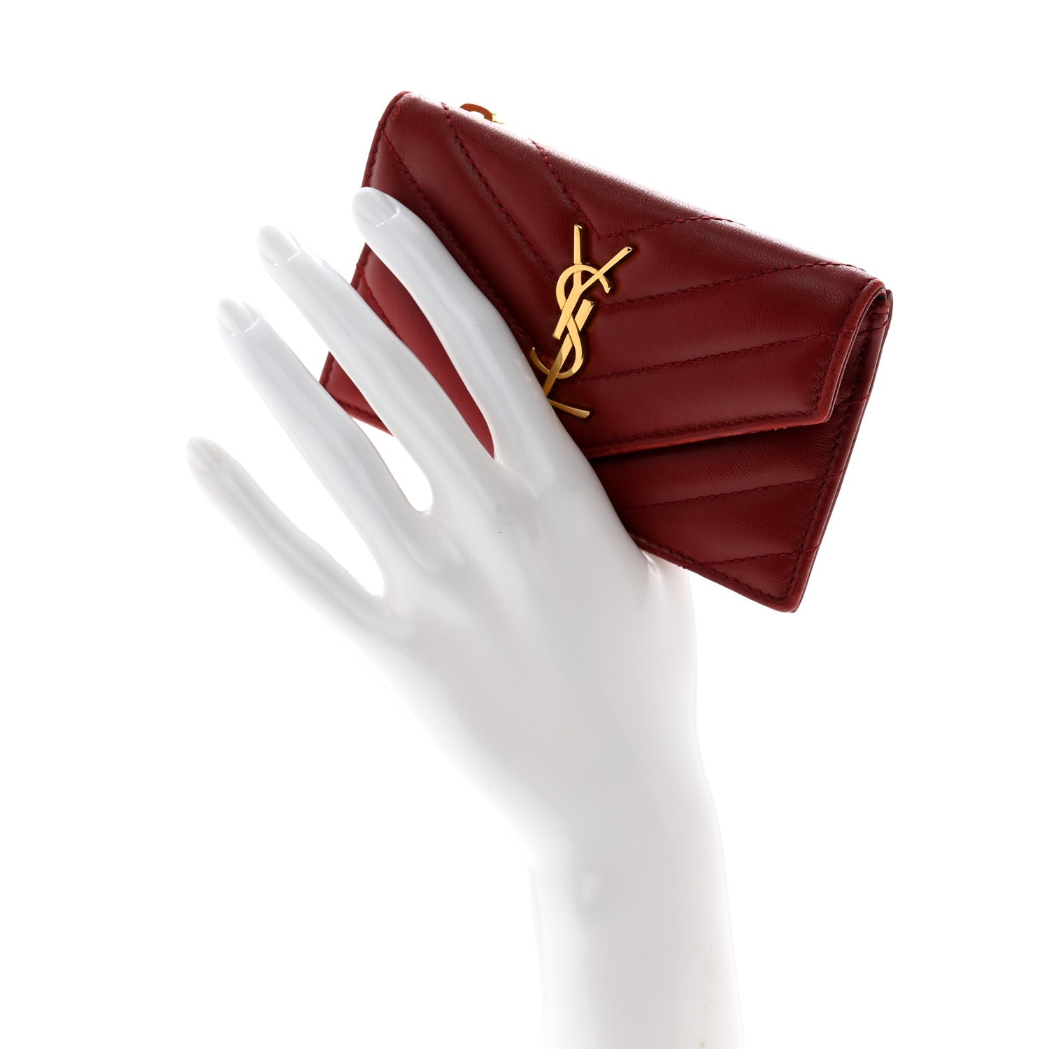 Saint Laurent Lambskin Matelasse Chevron Monogram Compact Wallet Opyum Red 2 of 9