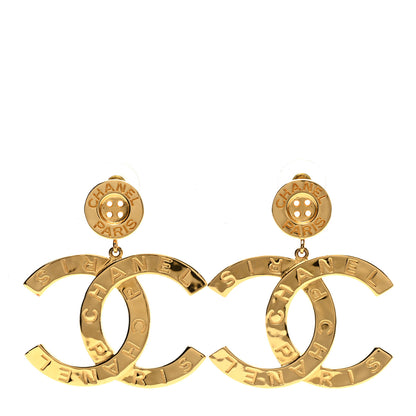 Chanel Metal Large Paris Button Earrings Gold 1 of 5