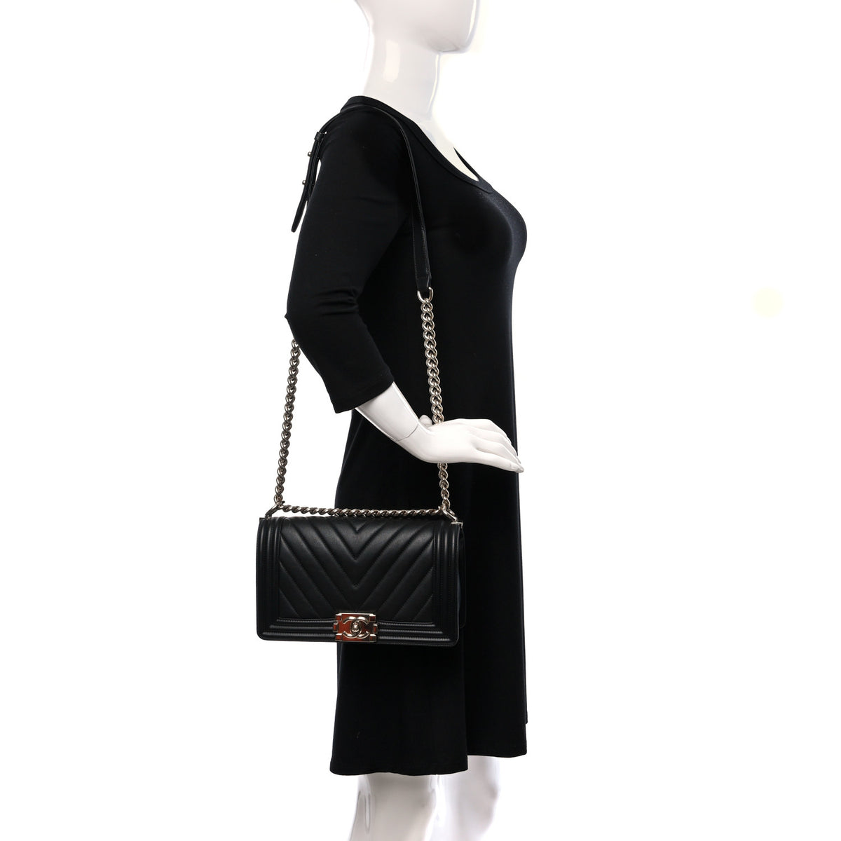 Chanel Calfskin Chevron Quilted Medium Boy Flap Black 2 of 9