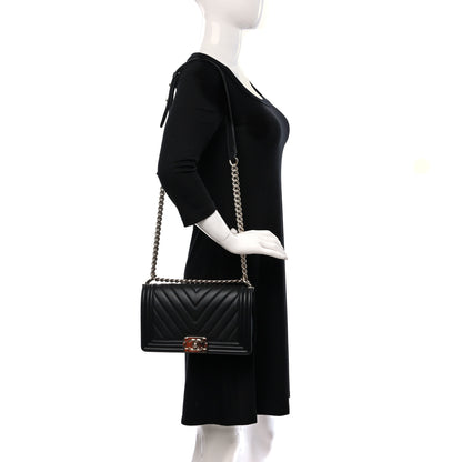 Chanel Calfskin Chevron Quilted Medium Boy Flap Black 2 of 9