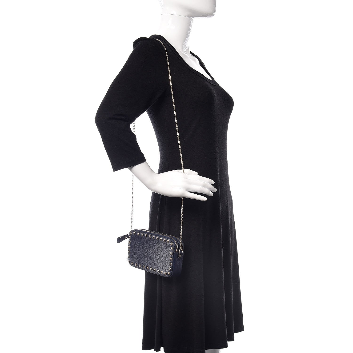 Valentino Garavani Pebbled Calfskin Rockstud Chain Pouch Shoulder Bag Peacock 2 of 10