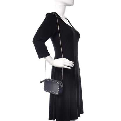 Valentino Garavani Pebbled Calfskin Rockstud Chain Pouch Shoulder Bag Peacock 2 of 10