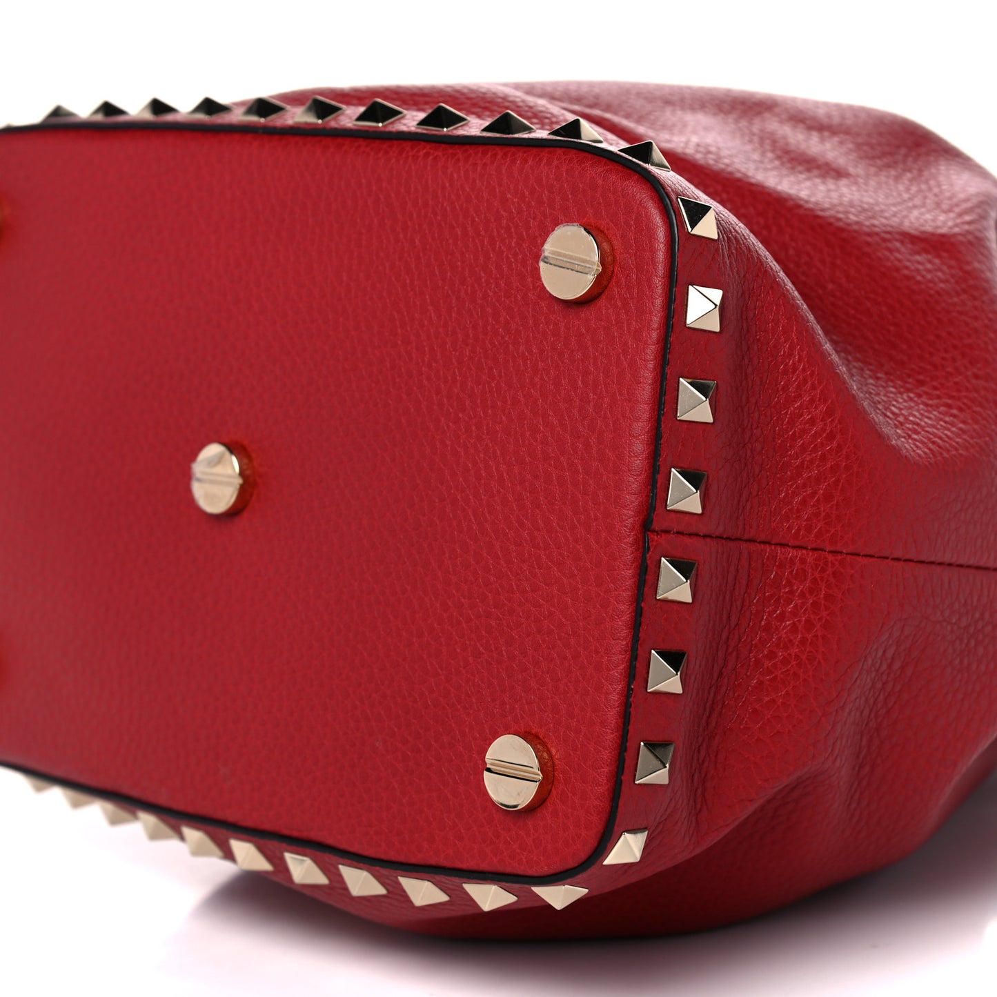 Pebbled Calfskin Small Rockstud Bucket Bag Red
