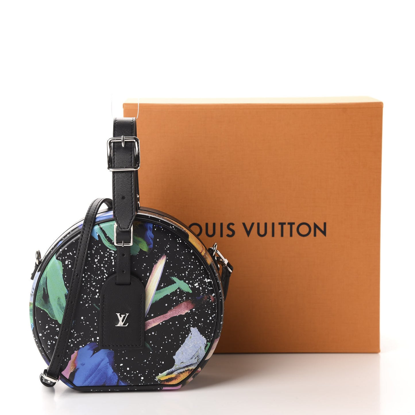 Calfskin Splash Print Petite Boite Chapeau Black