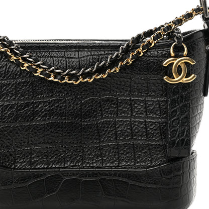 Chanel Calfskin Crocodile Embossed Small Gabrielle Cocodile Hobo Black 8 of 10