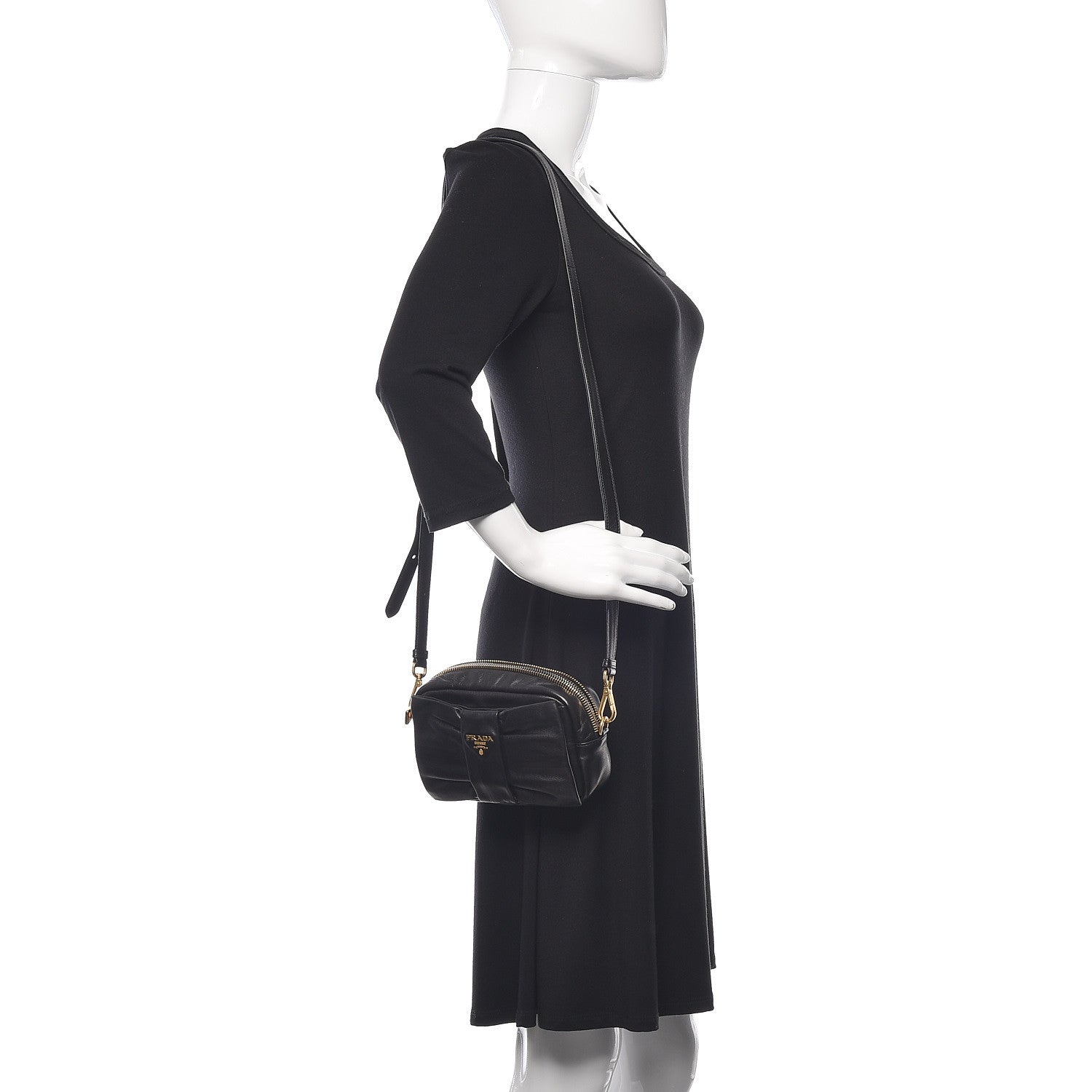 Prada Glace Calfskin Zippers Bow Clutch Black 2 of 9