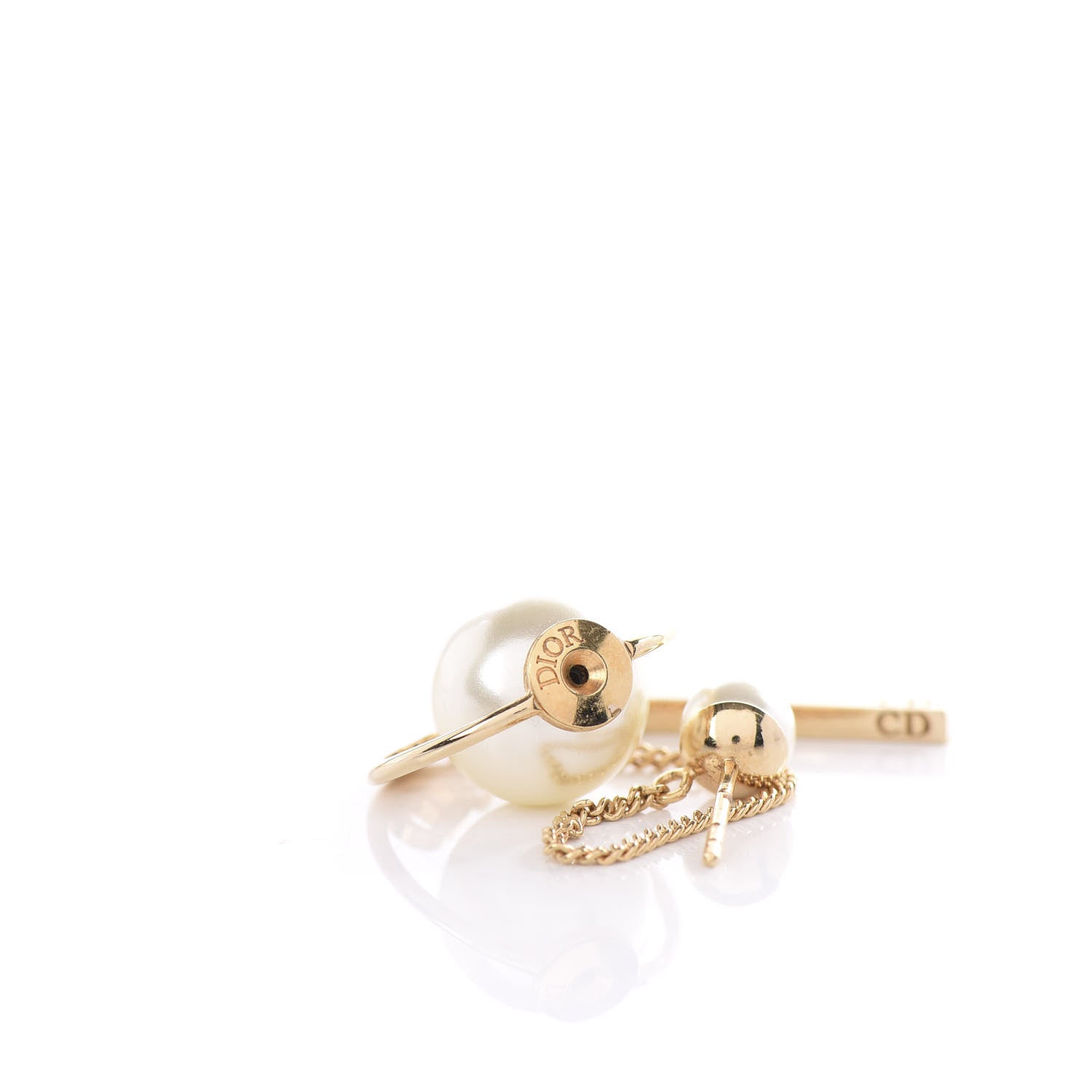 Christian Dior Pearl Tribales Dangle Chain Earrings Gold 4 of 4