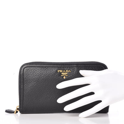 Prada Vitello Daino Zip Around Wallet Black 2 of 11