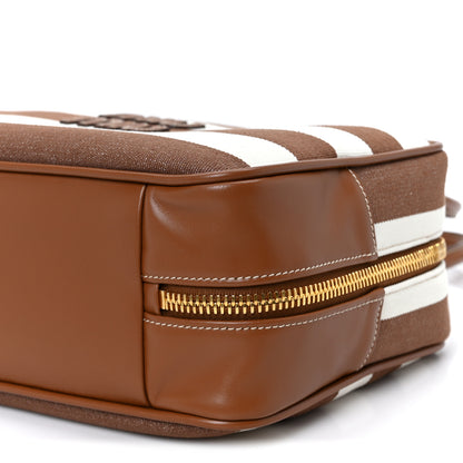 Miu Miu Canvas Calfskin Striped Large Beau Top Handle Bag Naturale Brandy 8 of 8