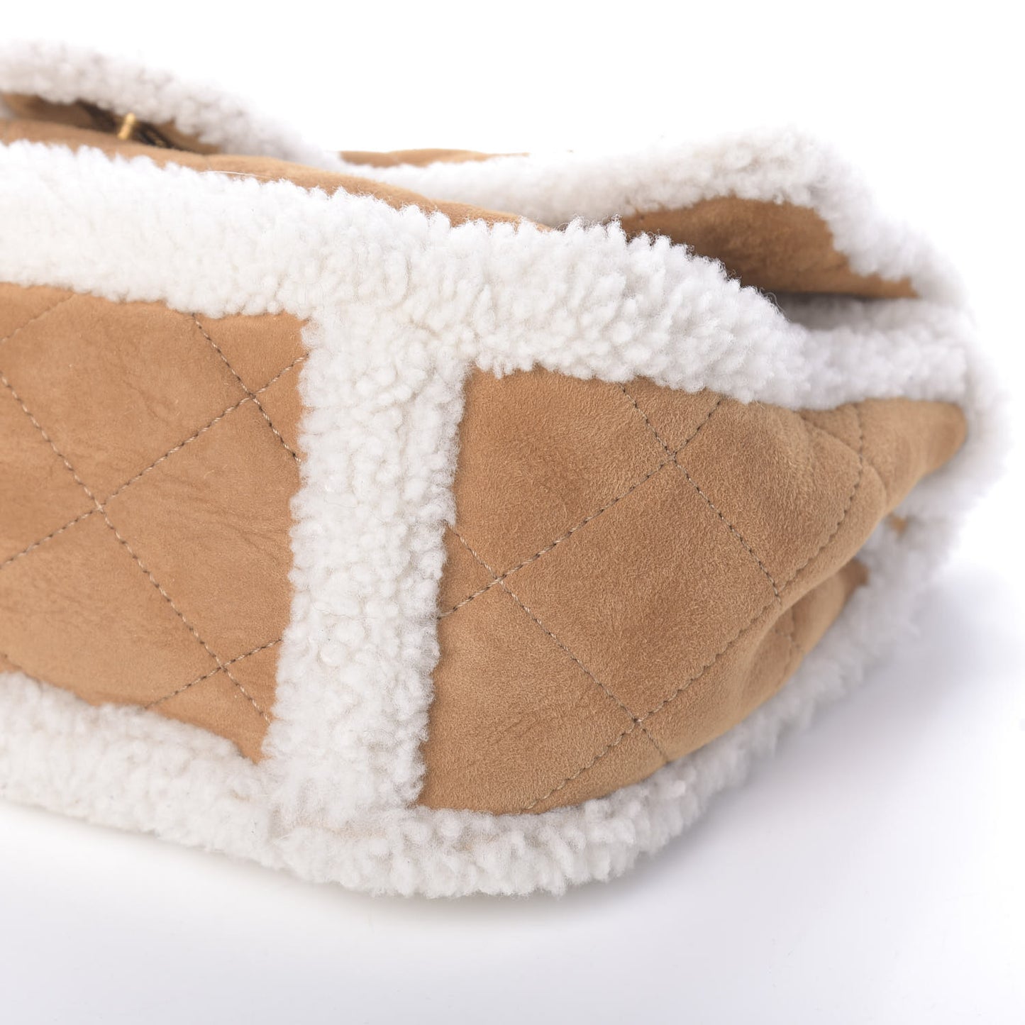 Shearling Lambskin Quilted Coco Neige Single Flap Beige