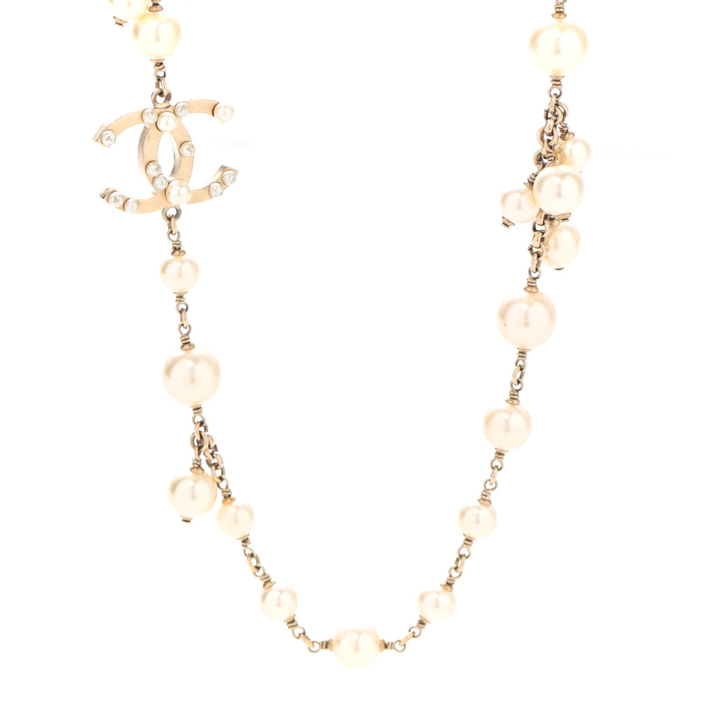 Graduated Pearl CC Long Necklace Gold