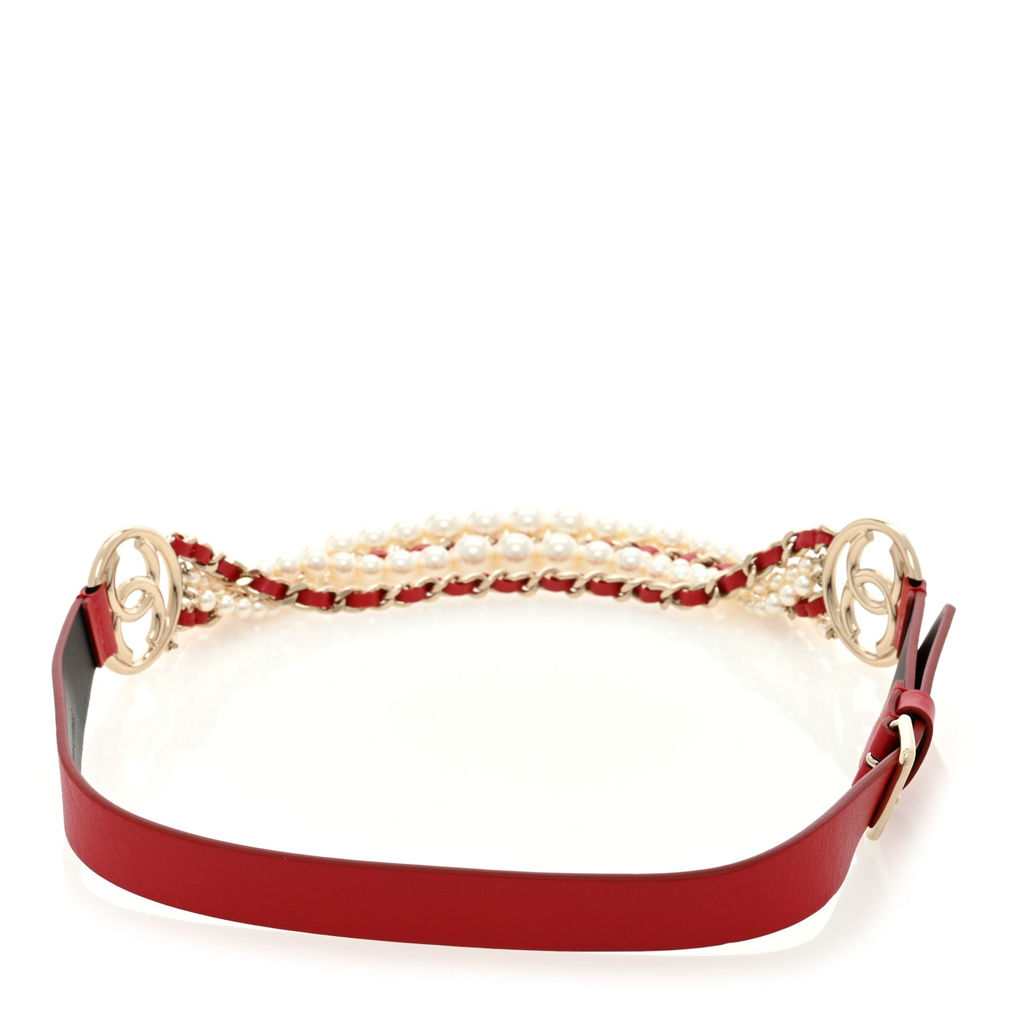 Calfskin CC Pearl Chain Belt 75 30 Red