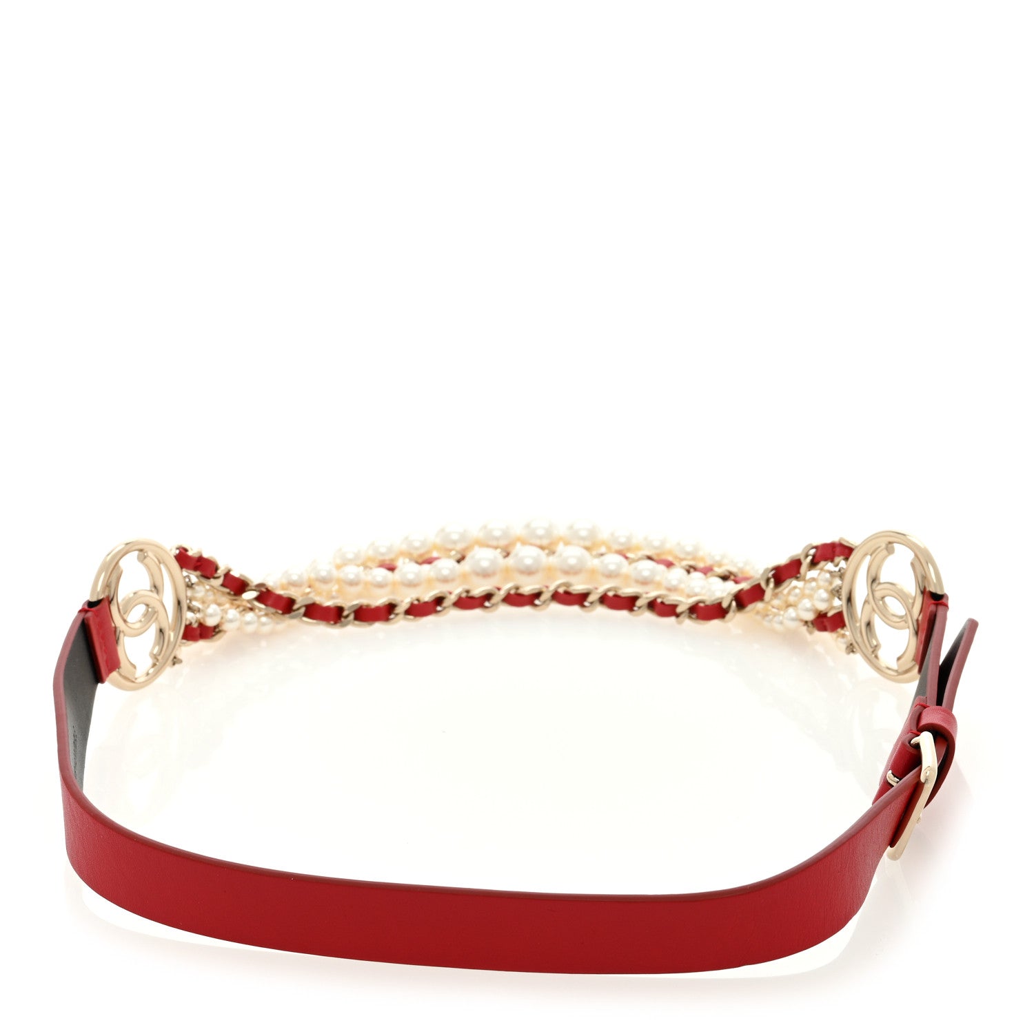 Chanel Calfskin CC Pearl Chain Belt 75 30 Red 2 of 3