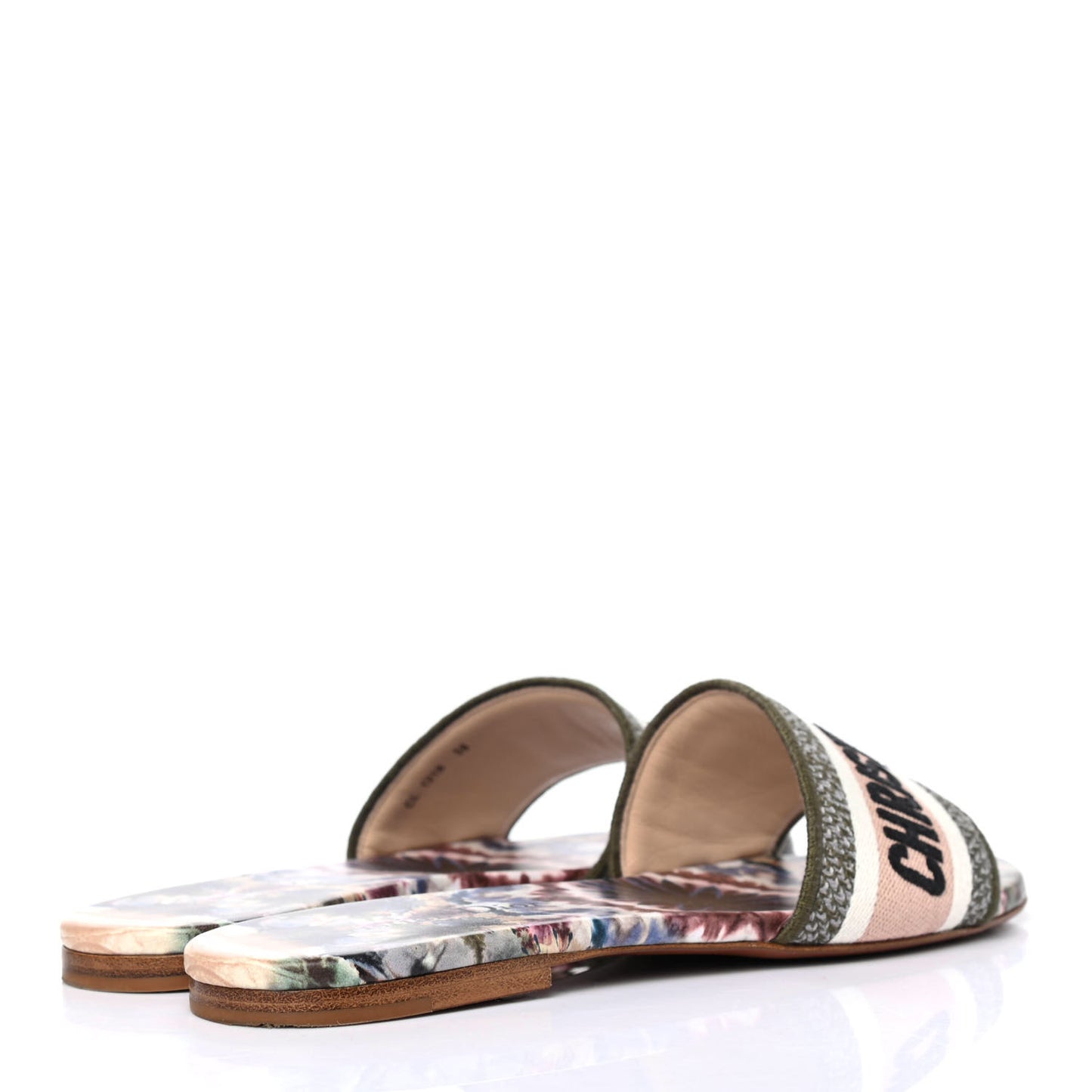 Canvas Tie Dye Embroidered Dway Mules Slide Sandals 38 Pink Green