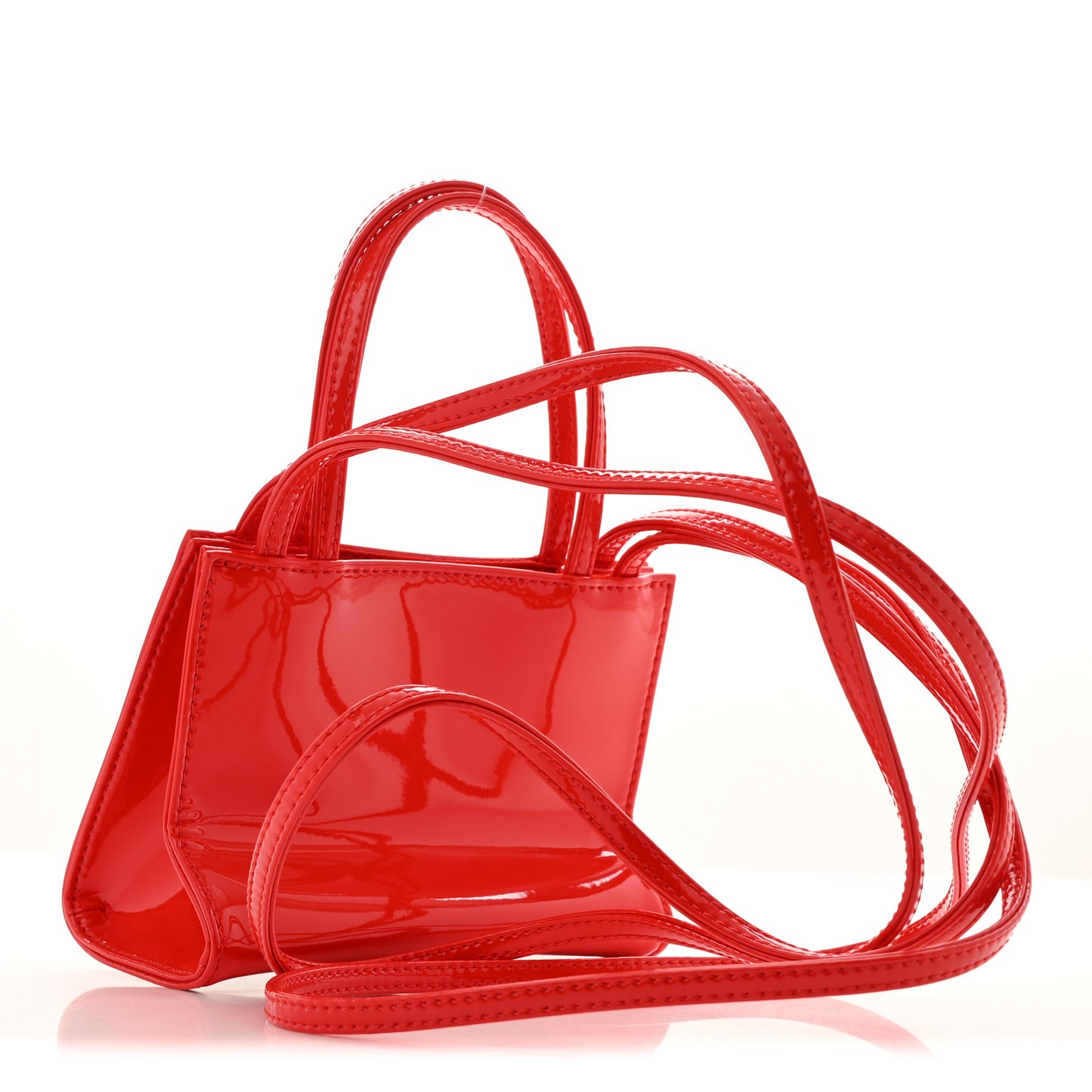 Patent Vegan Leather Small Shopping Bag Red