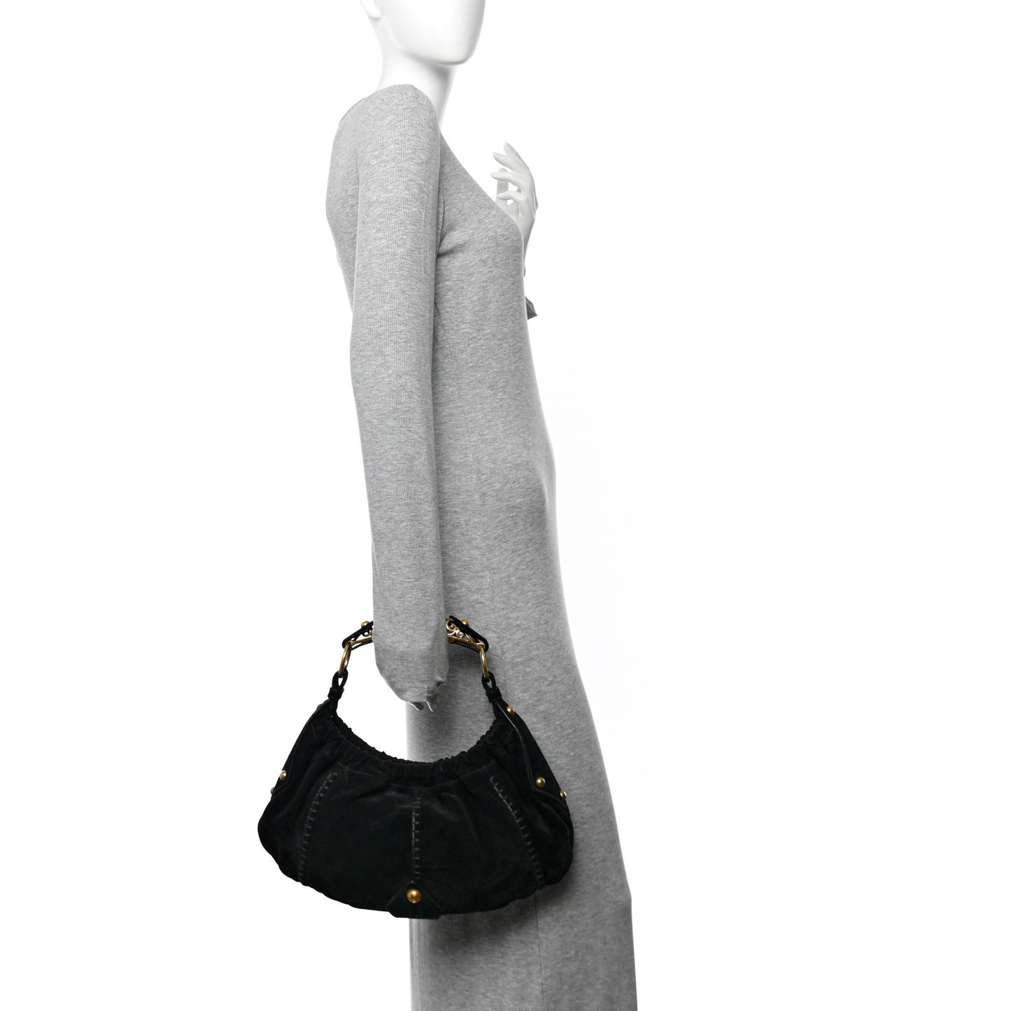 Suede Horn Stitched Mombasa Hobo Black