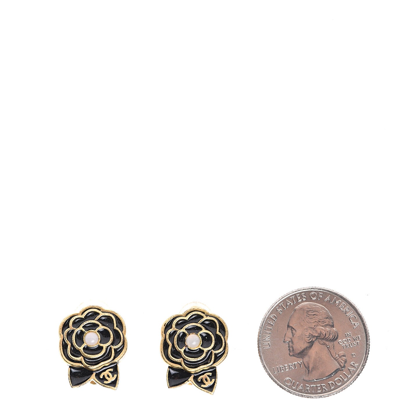 Enamel CC Camellia Clip On Earrings Black Gold
