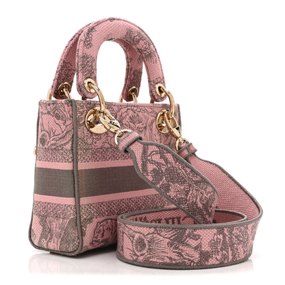 Christian Dior Canvas Toile De Jouy Embroidered Mini Lady D-Lite Gray Pink 3 of 10