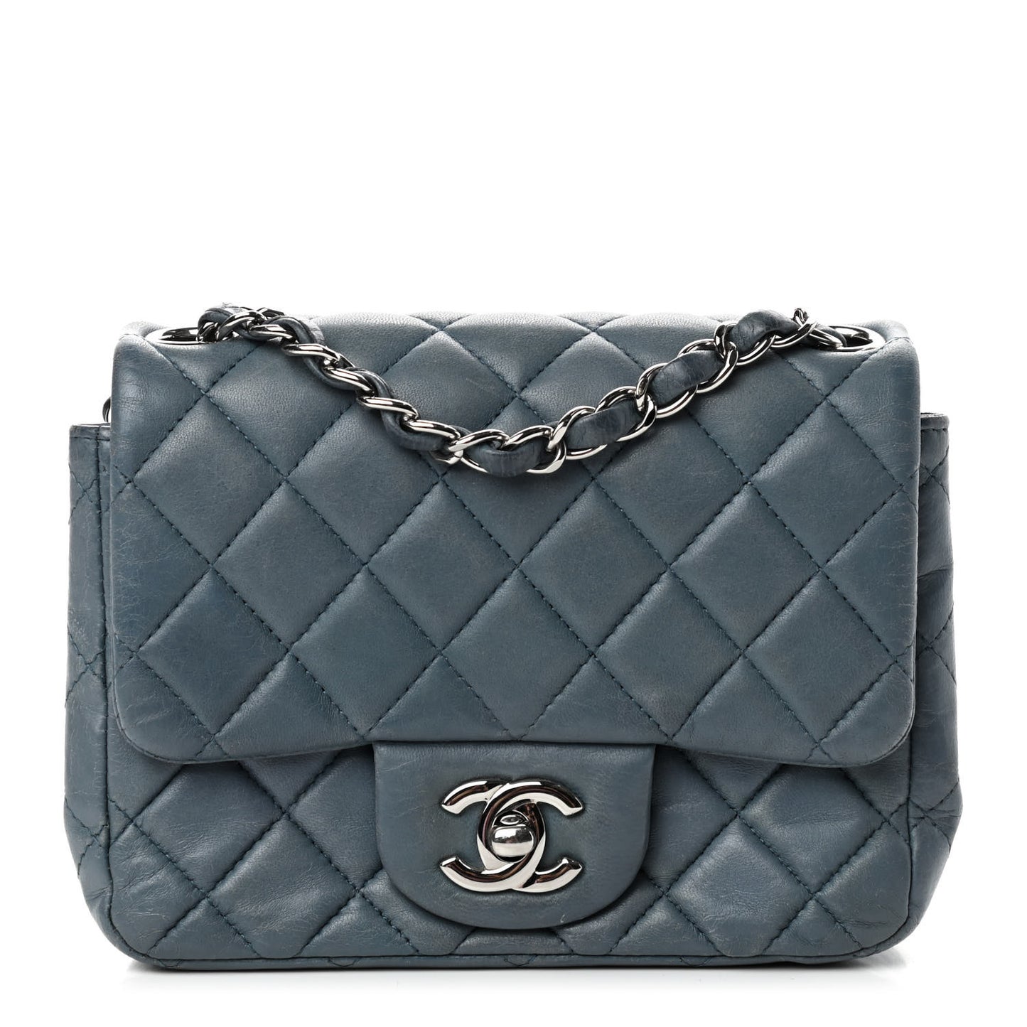 Lambskin Quilted Mini Square Flap Blue