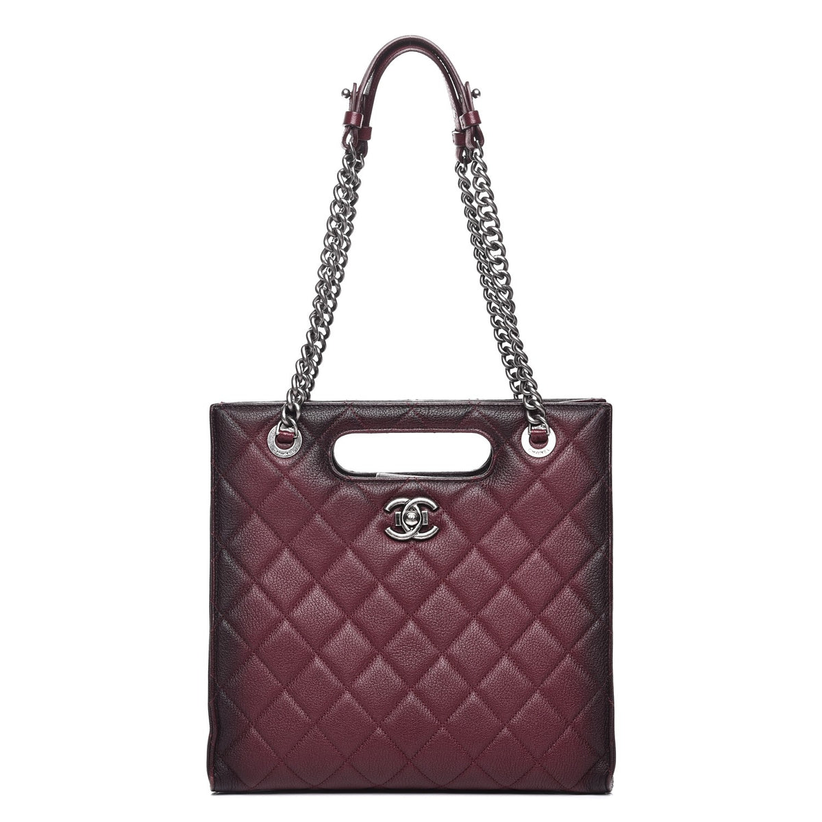 Goatskin Quilted Small Perfect Edge Shopping Tote Burgundy