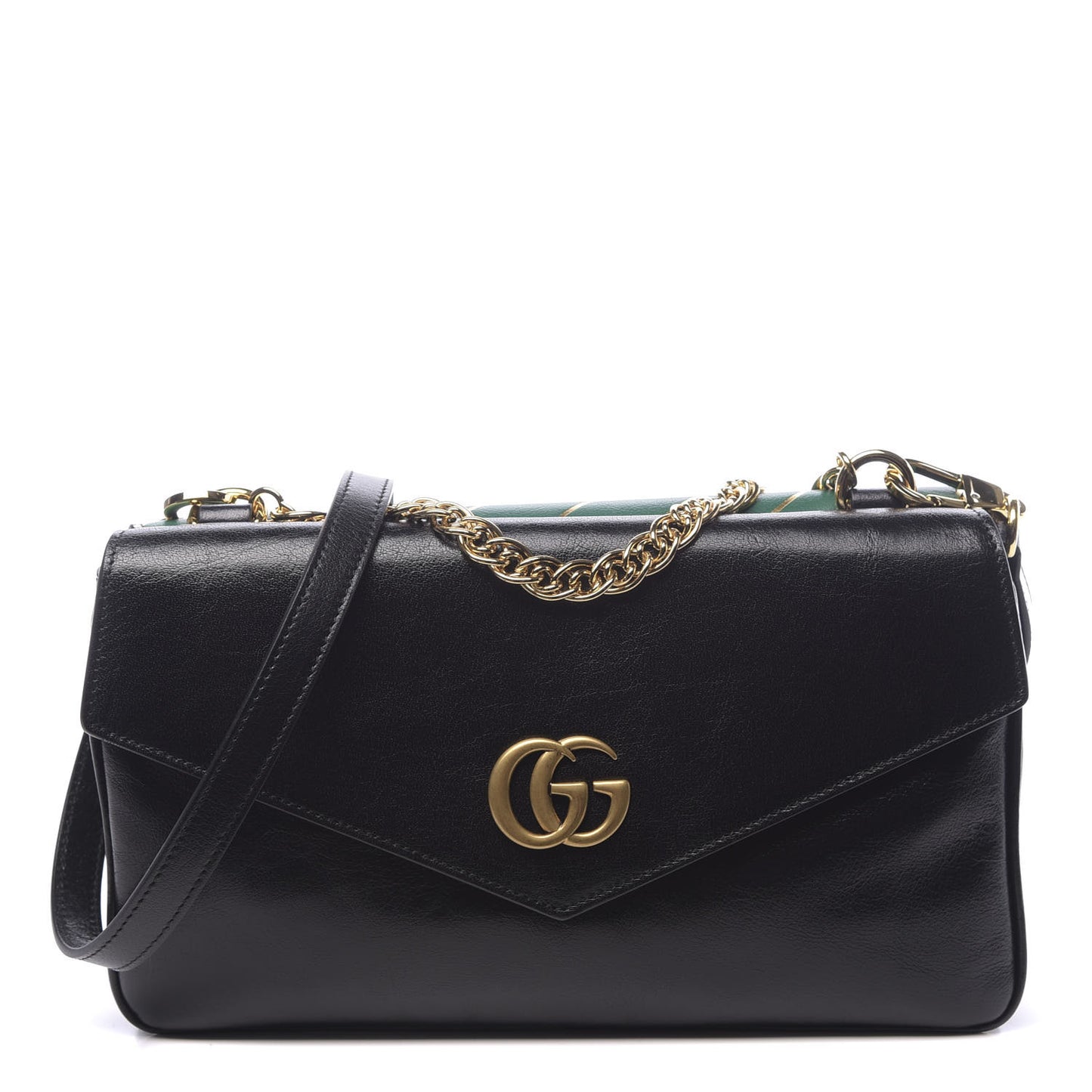Calfskin Diagonal GG Medium Thiara Double Envelope Shoulder Bag Emerald Green Black