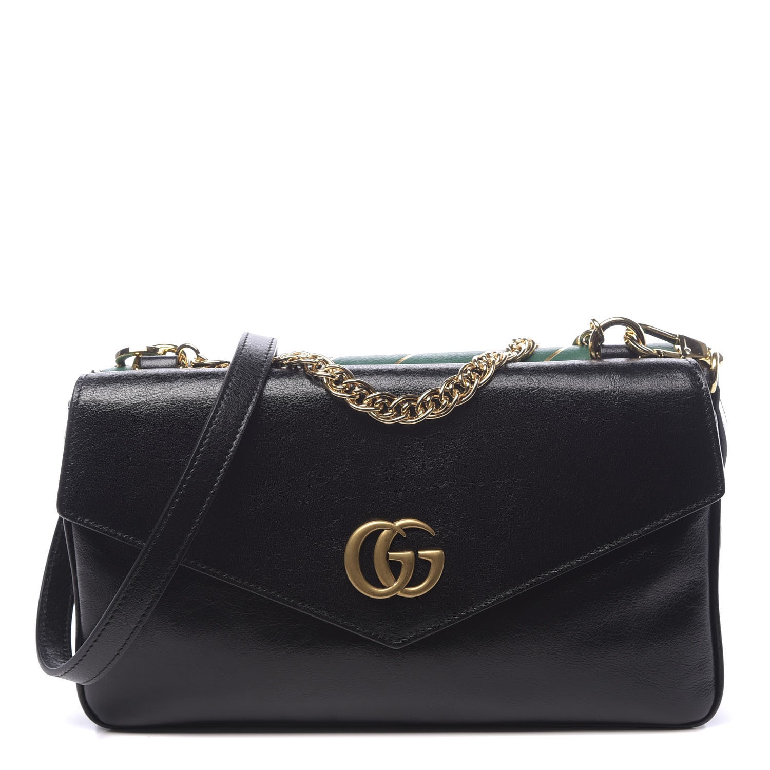 Gucci Calfskin Diagonal GG Medium Thiara Double Envelope Shoulder Bag Emerald Green Black 1 of 12