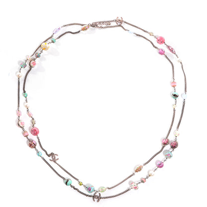 Chanel Beaded CC Long Strand Necklace Silver Multicolor 1 of 5
