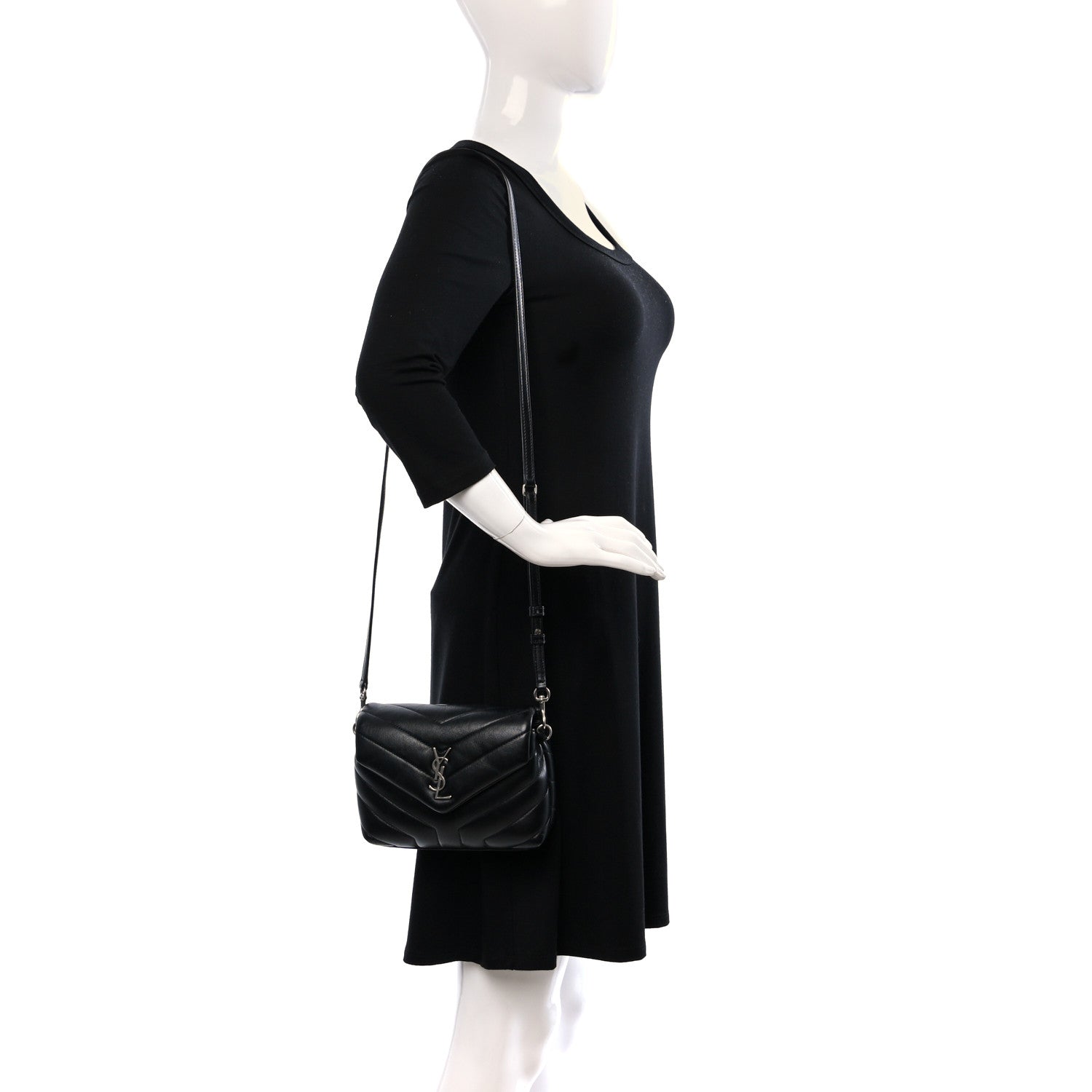 Saint Laurent Calfskin Y Quilted Monogram Toy Loulou Crossbody Bag Black 2 of 9