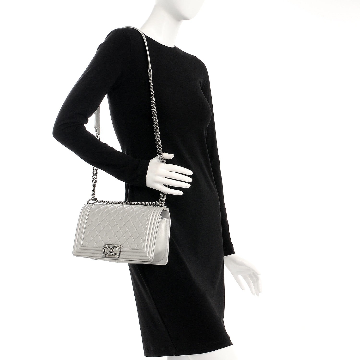 Chanel Metallic Caviar Quilted Medium Boy Flap Silver 2 of 9