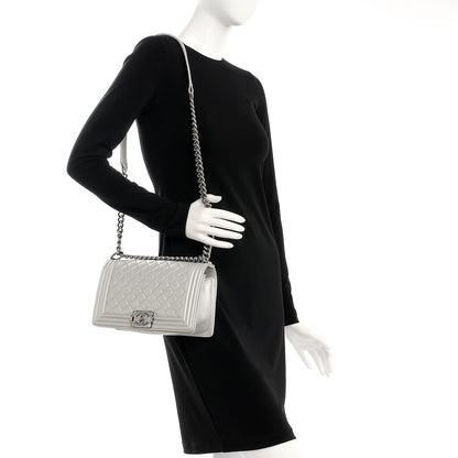 Chanel Metallic Caviar Quilted Medium Boy Flap Silver 2 of 9