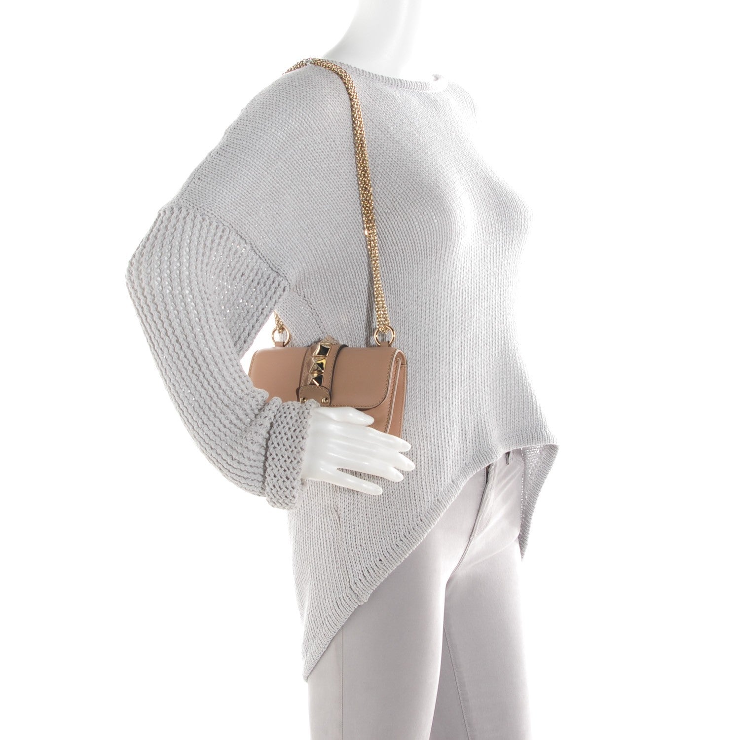 Valentino Garavani Vitello Mini Glam Lock Rockstud Flap Beige 2 of 7