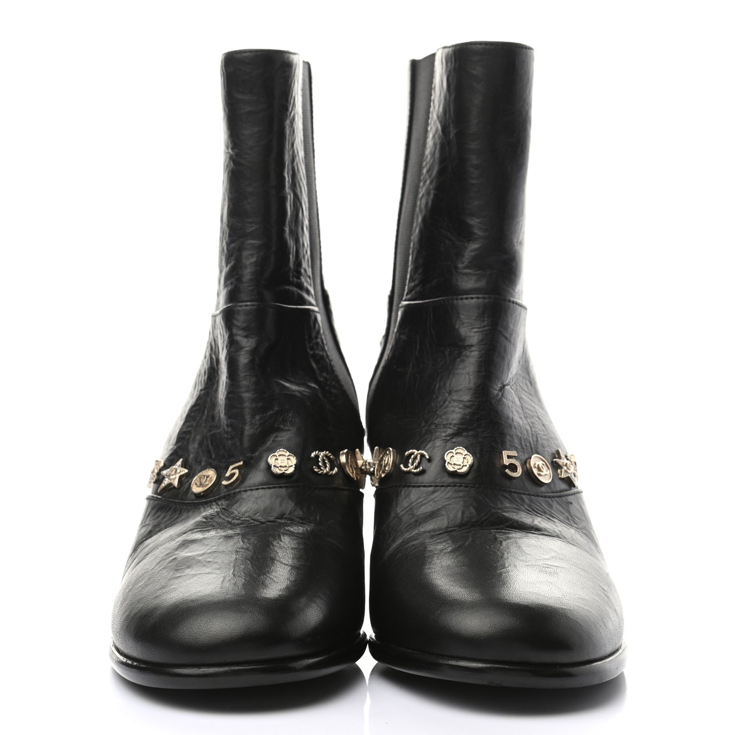 Tumbled Calfskin Short Boots 37 Black
