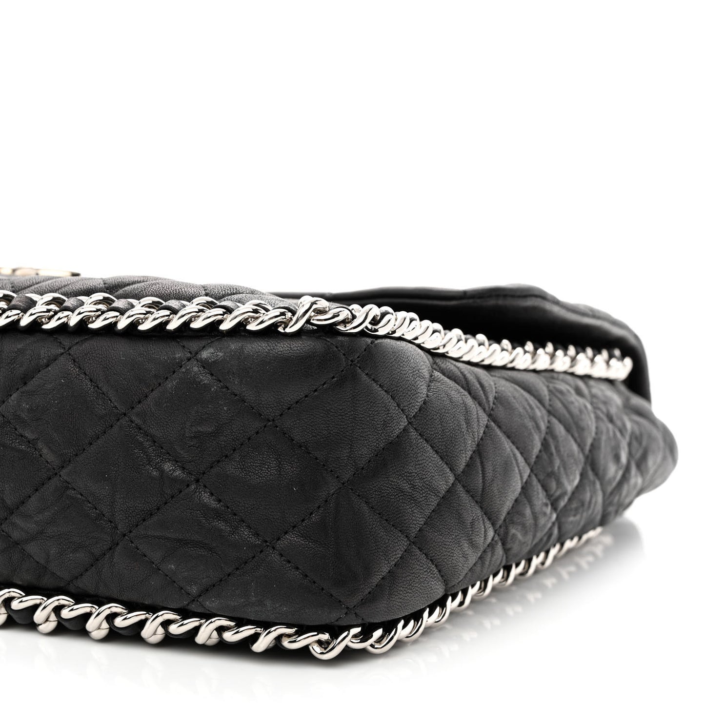 Washed Lambskin Quilted Maxi Chain Around Flap Black