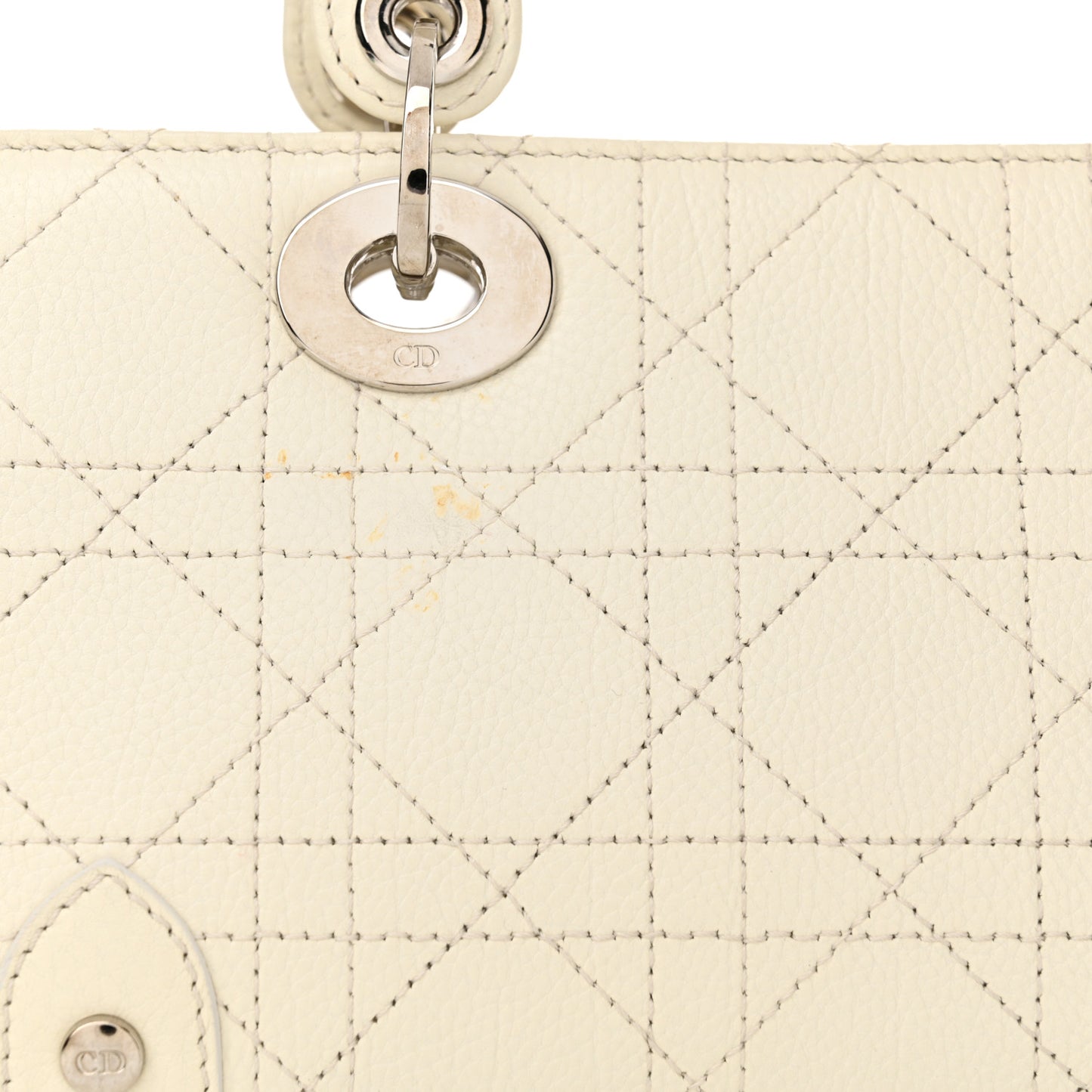 Calfskin Cannage Stitched Small East West Lady Dior White