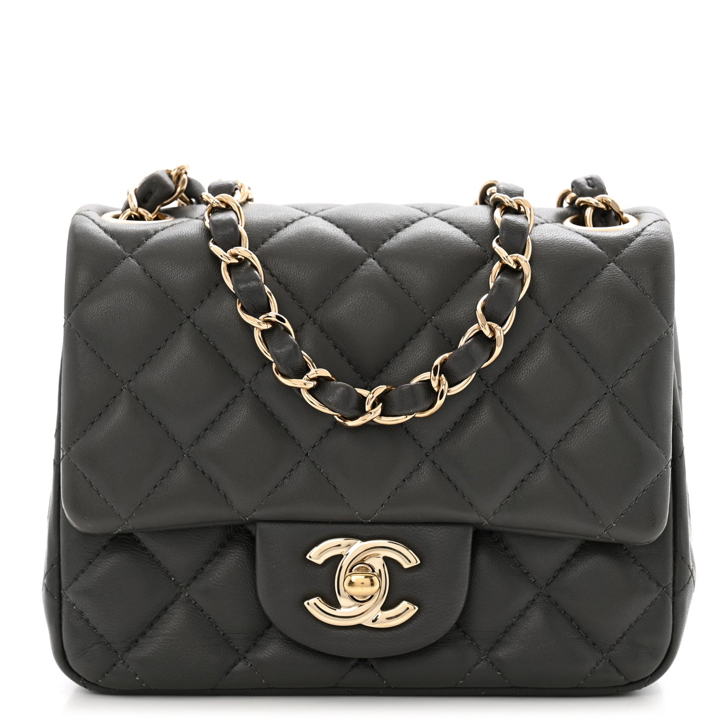 Lambskin Quilted Mini Square Flap Dark Grey