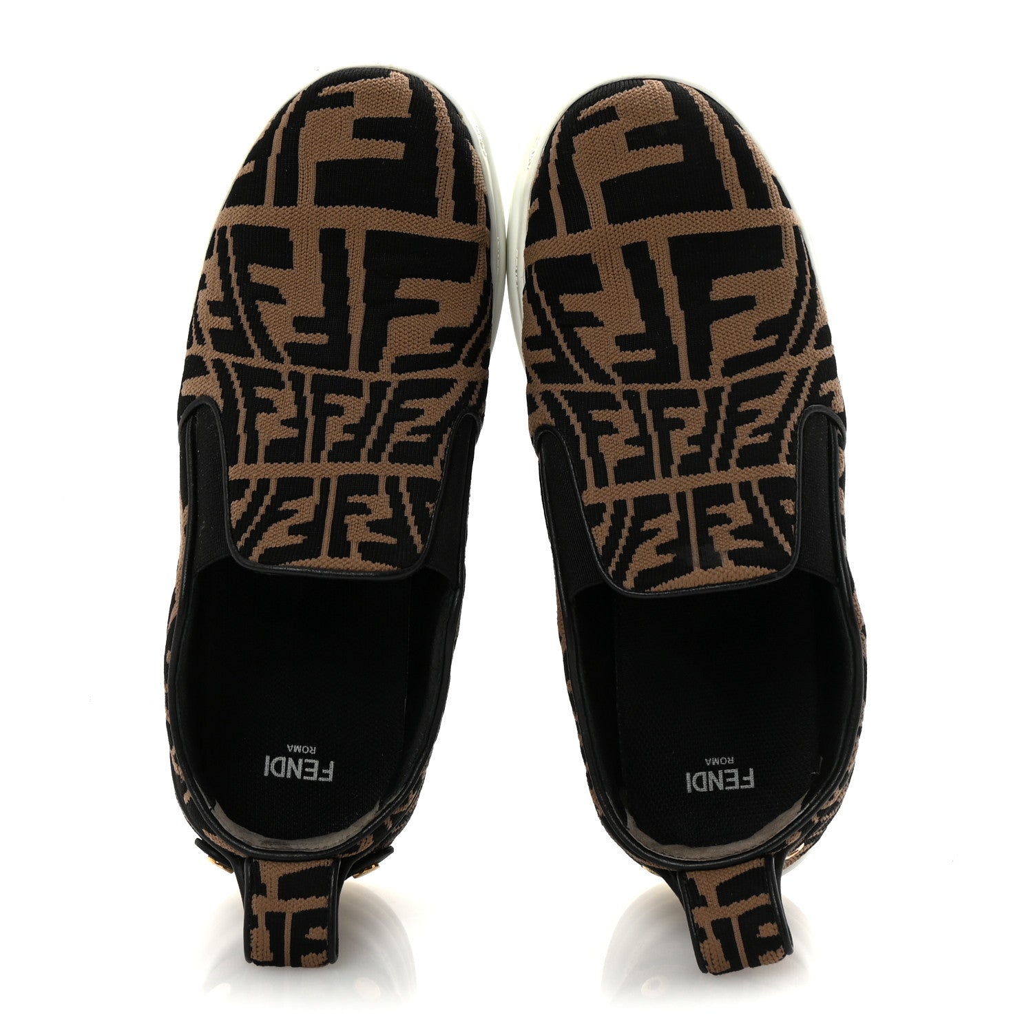 Fendi X SARA COLEMAN Canvas FF Vertigo Embroidered Womens Rise Slip On Sneakers 36.5 Tobacco Black 2 of 10