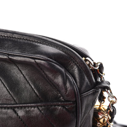 Chanel Lambskin Chevron Quilted Tassel Camera Case Black 17 of 17