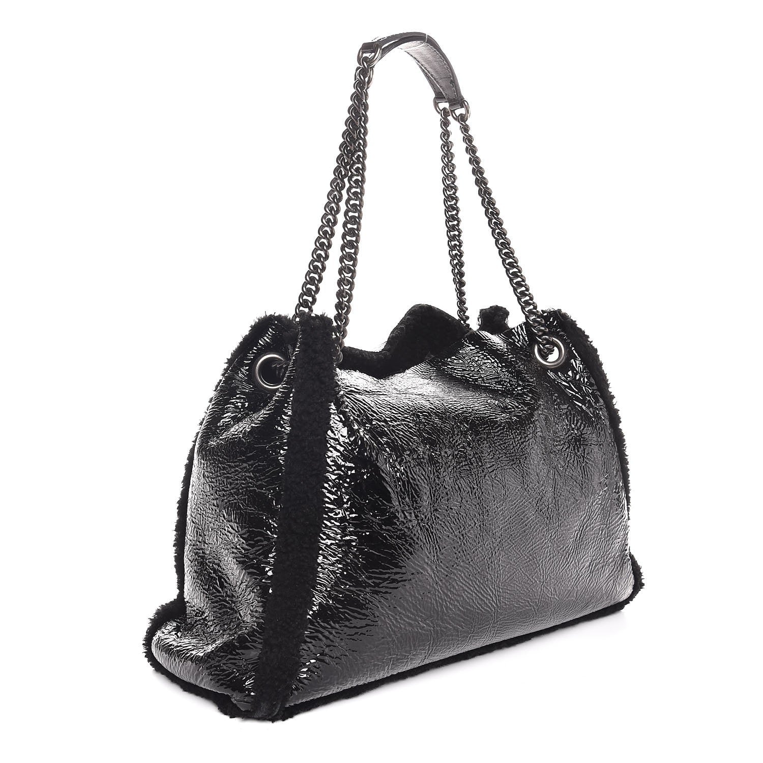 Gucci Patent Shearling Medium Soho Chain Shoulder Bag Black 3 of 7