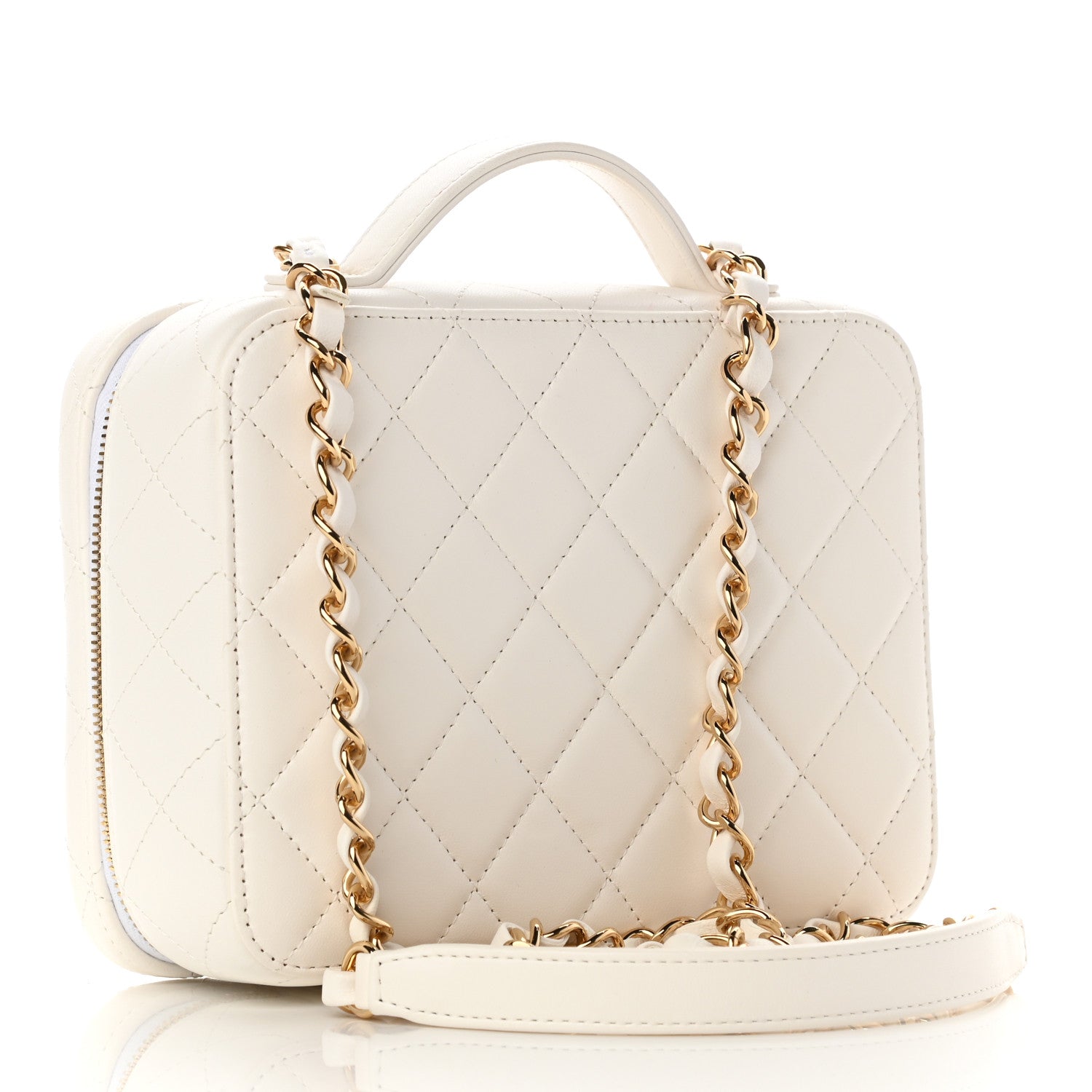 Chanel Lambskin Quilted Golden Plate Vanity Case White Gold 3 of 10