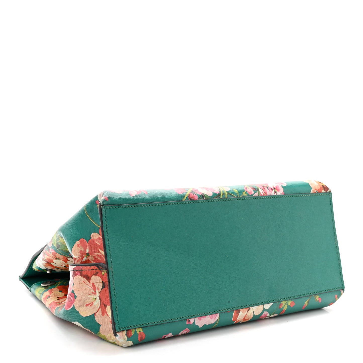 Shangai Calfskin Blooms Print Medium Bamboo Daily Top Handle Bag Clear Bright Emerald Multicolor
