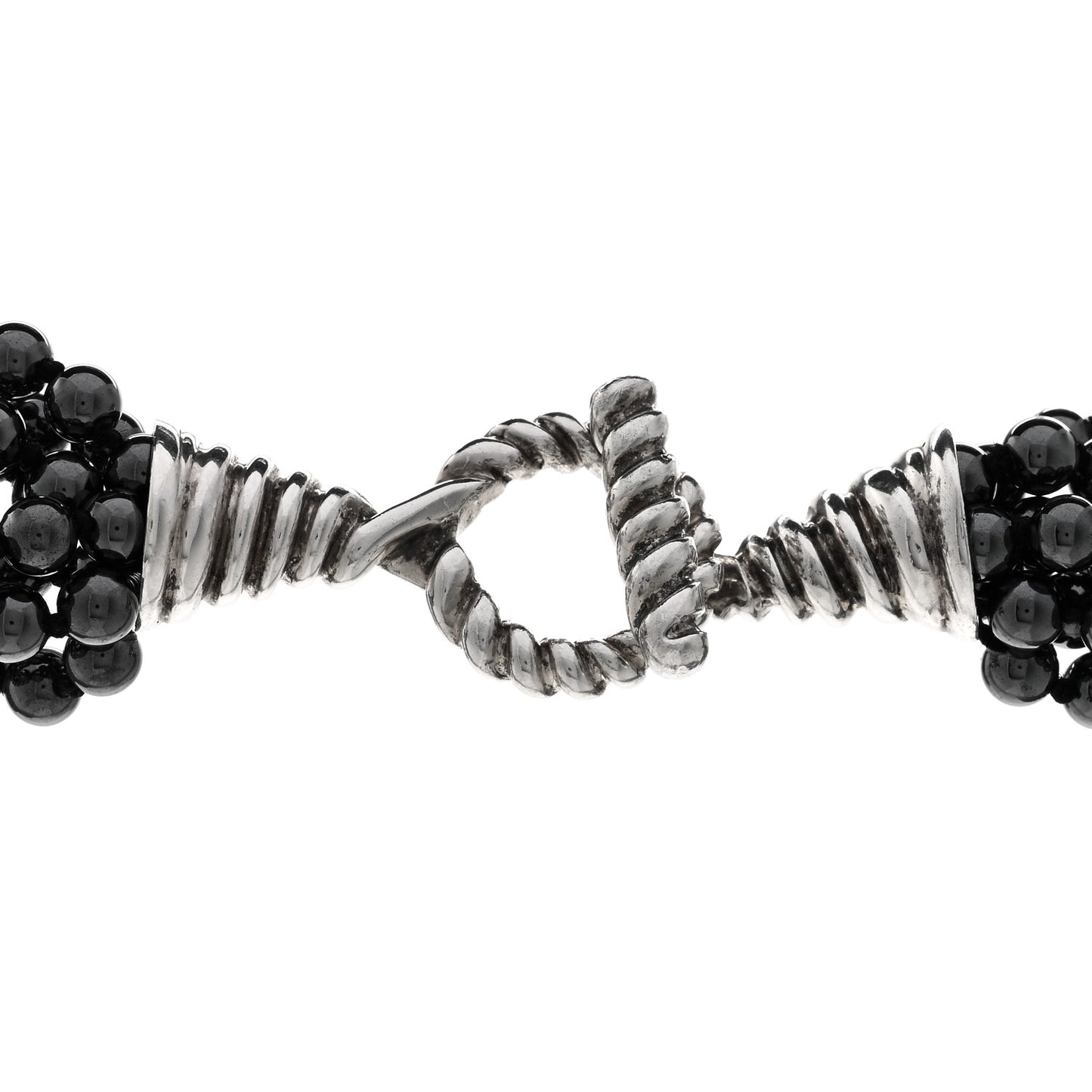 Sterling Silver Hematite Torsade Multi Strand Bead Necklace