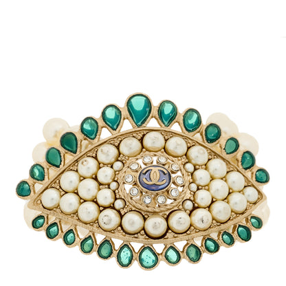 Chanel Pearl Crystal CC Eye Bracelet Gold White 1 of 4