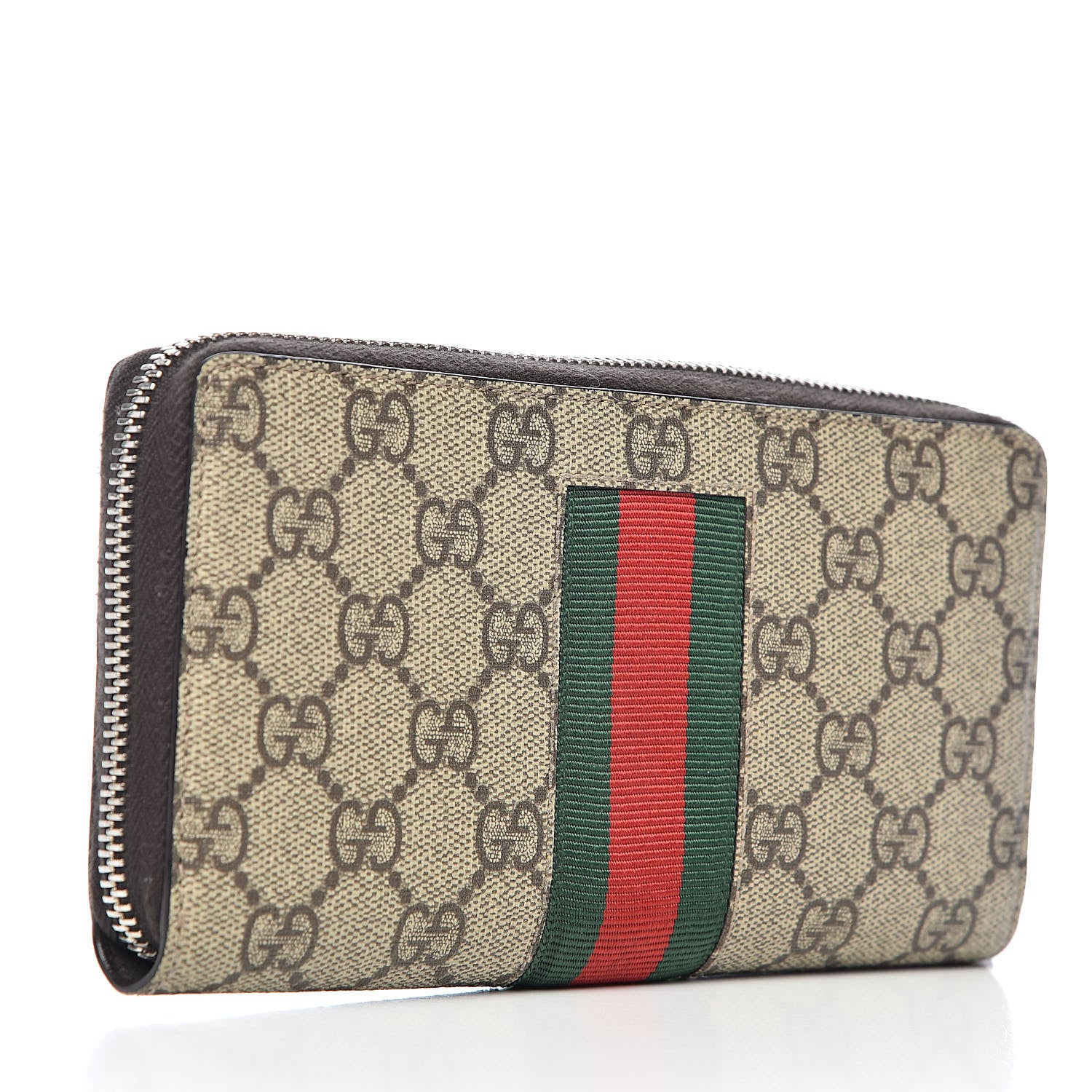 Gucci GG Supreme Monogram Web Bee Zip Around Wallet Beige Cocoa 3 of 10