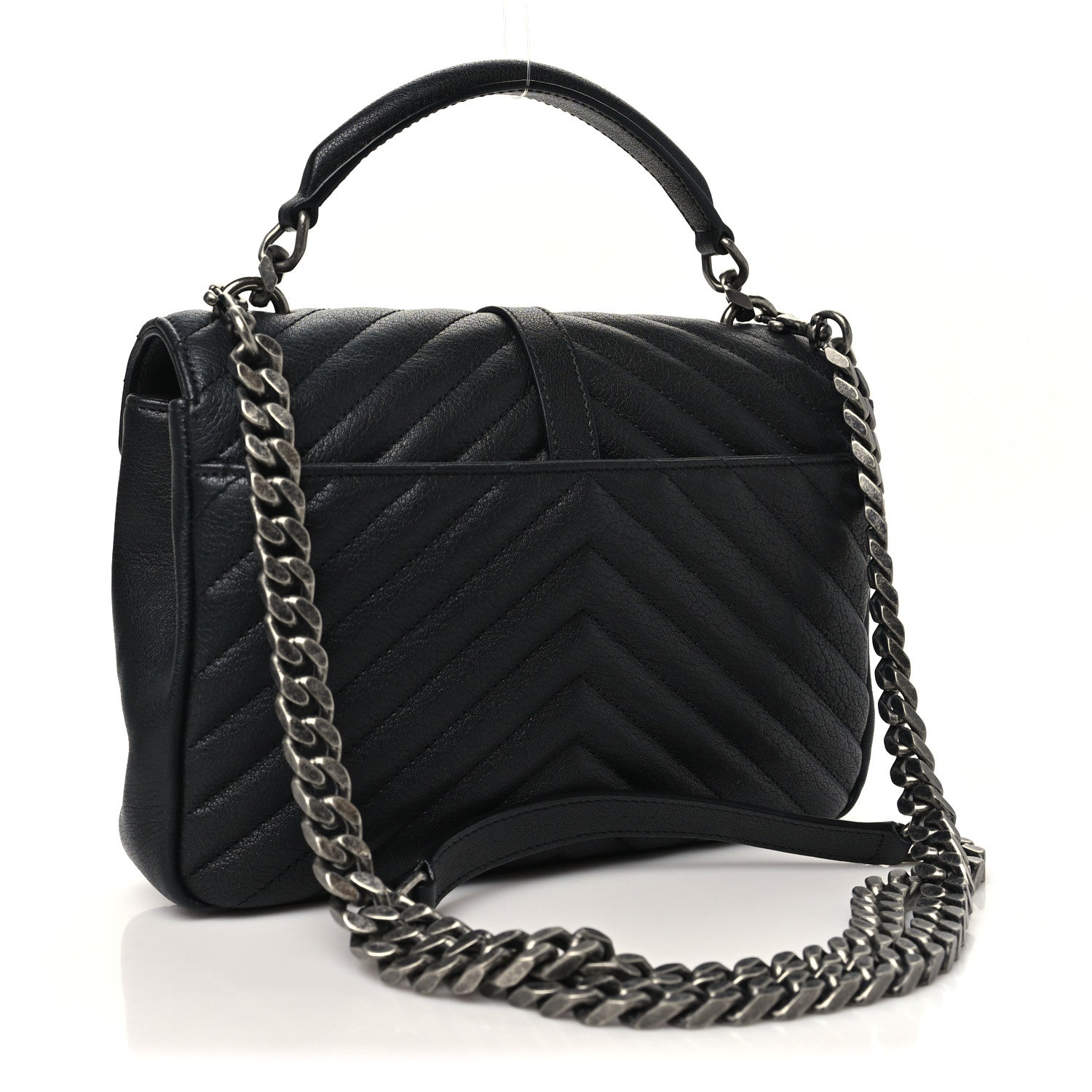 Saint Laurent Sheepskin Matelasse Chevron Monogram Medium College Bag Black 3 of 10