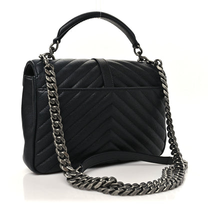 Saint Laurent Sheepskin Matelasse Chevron Monogram Medium College Bag Black 3 of 10